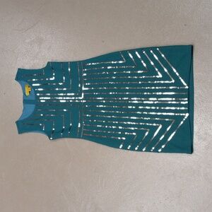 Nicole Miller Caribbean Green,Zip Back, Sleeveless Dress with Rose Gold Sequins